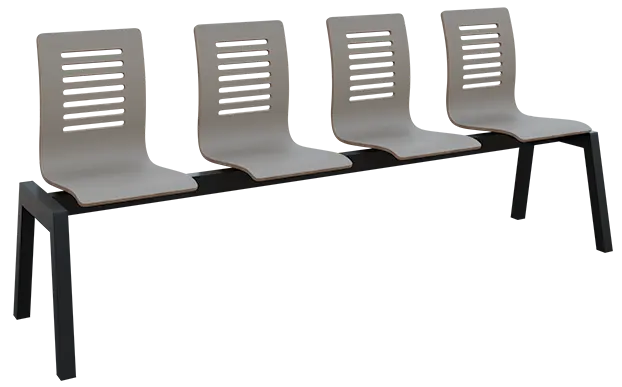 CARMEN 4, dřevěná lavice do čekárny, 4-sedák, šedá, kostra černá